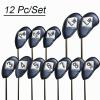HB1 12Pcs Portable Set Golf Club Cover PU Leather Waterproof Double Sided Upgrade Magnetic Putter Waterproof Iron Head Covers Protector Headovers,Blue view 4