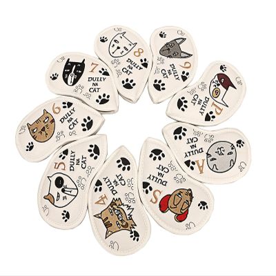 HB1 9Pcs/Set Golf Iron Head Cover Animal Design Protective Sleeve Suitable for Right and Left Handed PU Artificial Leather of Four Colors,White