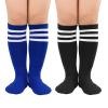 Toddler Knee High Socks Striped Athletic Soccer Socks for Baby Boys Girls Softball Long Socks 2 Pack Blue White Black White view 1