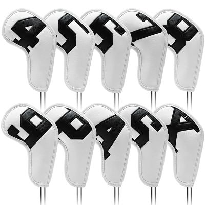 HB1 New Golf Iron Headcovers 10pcs (4,5,6,7,8,9,P,S,A,X) Exquisite PU Leather Golf Iron Colorful Digital Gradient Head Covers,White1