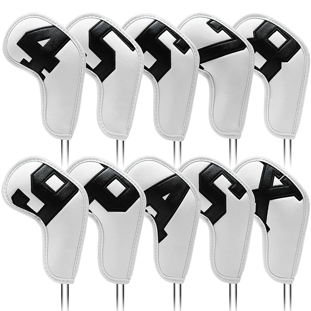 HB1 New Golf Iron Headcovers 10pcs (4,5,6,7,8,9,P,S,A,X) Exquisite PU Leather Golf Iron Colorful Digital Gradient Head Covers,White1