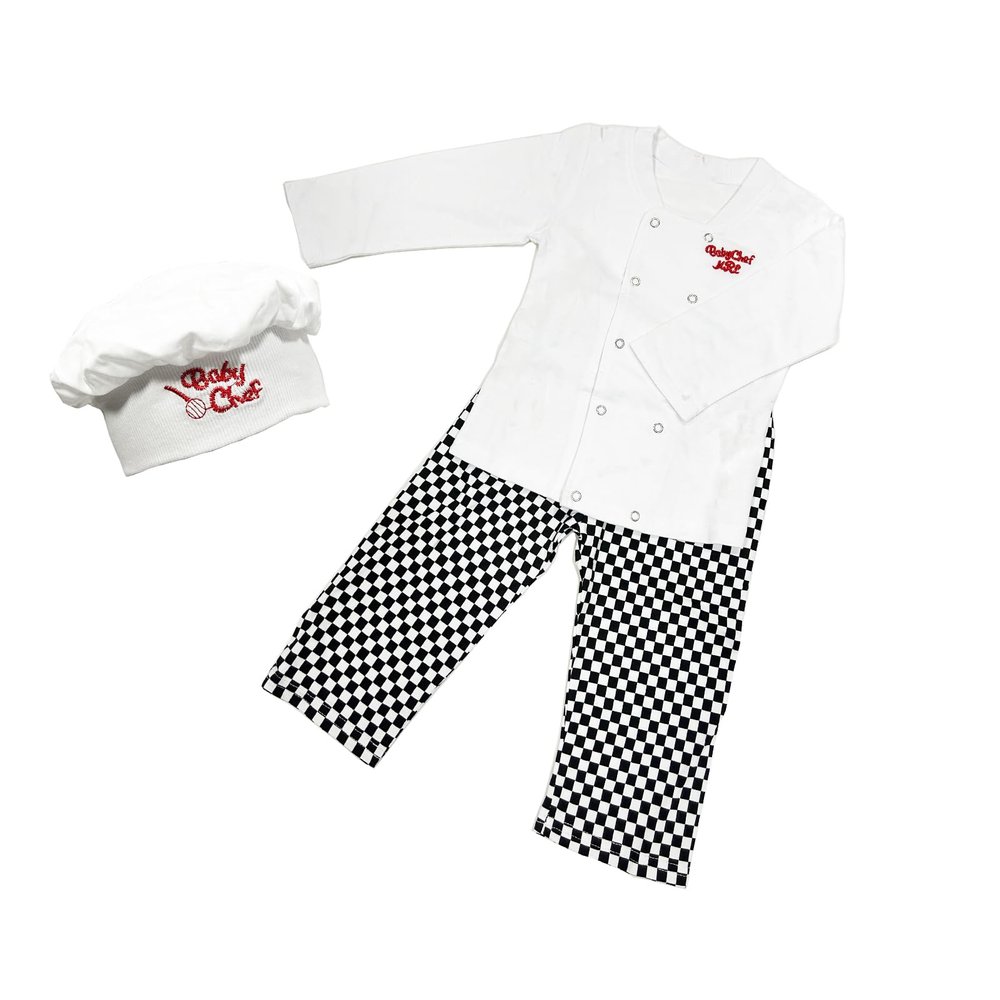 TAIKMD Boys Girls 3 Pieces Chef Costumes Clothing Jackets Pants Hat Outfits Set Baker Cooking Dress Up Suits (6-12Months)