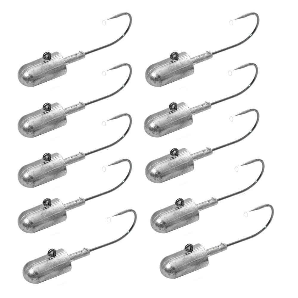 10pcs Fish WOW! 3oz Bullet Jighead with 32786 MUSTAD 8/0 Hook 2X Strong Black Nickel Hooks unpainted Jig Heads - Plain