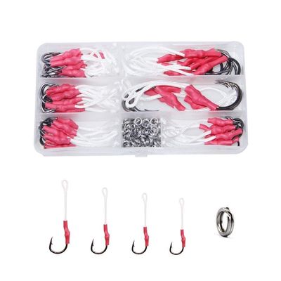 106pcs/box Strong Stainless Steel Assist Bait Fishing Hook with PE Line Split Ring for Sea Fishing Jigging Bait DaJiKan