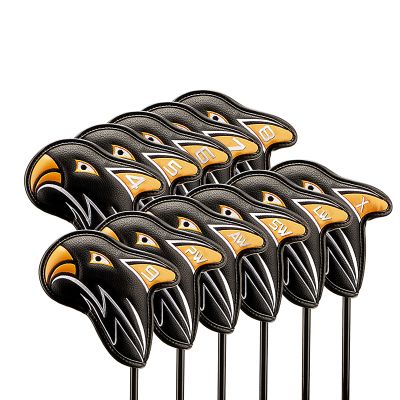 HB1 11pcs/Set Golf Head Covers Fit Most Clubs Wedge Classic Black Pu Leather Water Resistant Durable Eagle Tail Design Golf Accessories,Yellow