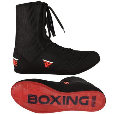FISTRAGE Leather Kick Boxing Shoes Fighting Sports Master Training Mesh Unisex Pro Men's and Youth Genuine Boot Light Weight | Black Color Boxing Shoes for Adults (Black High-Top, 40)