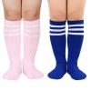 American Trends Striped Toddler Socks Knee High Tube Socks Cotton Uniform Sports Soccer Socks for Child Girls 2 PackBlue Pink White view 1