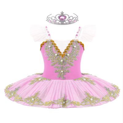 Aislor Kids Girls Sequin Ballet Dance Leotard Tutu Dress Swan Lake Dance Camisole Princess Dress Dancewear with Headwear Type A Pink 3-4 Years