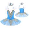 Aislor Kids Girls Sequin Ballet Dance Leotard Tutu Dress Swan Lake Dance Camisole Princess Dress Dancewear with Headwear Type B Sky Blue 10-12 Years view 3