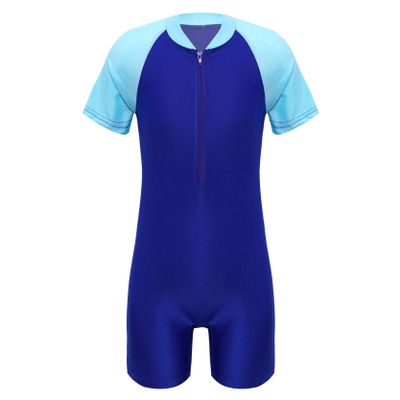 Loloda Kids Boys' One Piece Front Zipper Short Sleeve Rash Guard Swimsuit Water Sports Bathing Suits Royal_Blue 10-12 Years