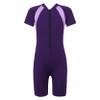 Loloda Kids Boys' One Piece Front Zipper Short Sleeve Rash Guard Swimsuit Water Sports Bathing Suits Purple 6-8 Years view 1