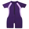 Loloda Kids Boys' One Piece Front Zipper Short Sleeve Rash Guard Swimsuit Water Sports Bathing Suits Purple 6-8 Years view 3