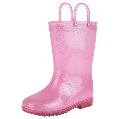 Colorxy Kids Rain Boots for Boys Waterproof Toddler Rain Boots with Easy-On Handles, Glitter Pink Size Toddler 8