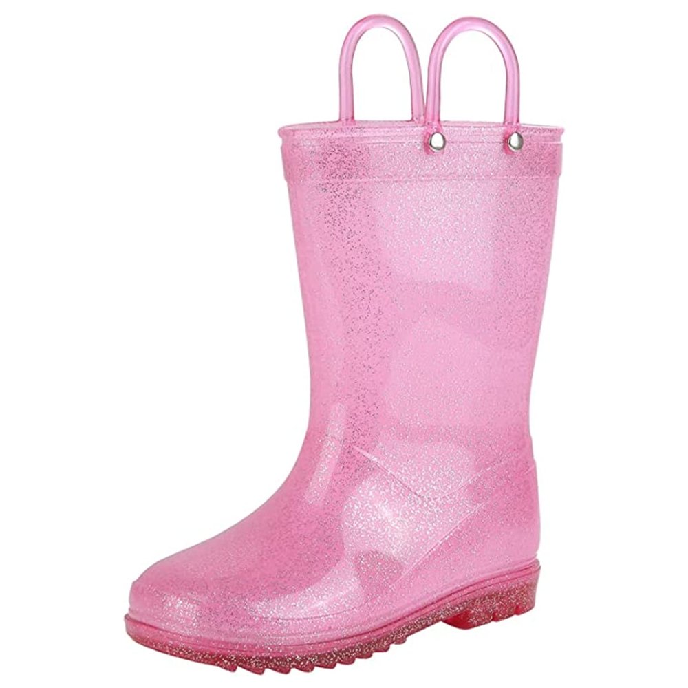 Colorxy Kids Rain Boots for Boys Waterproof Toddler Rain Boots with Easy-On Handles, Glitter Pink Size Toddler 8