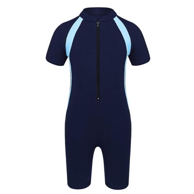 Loloda Kids Boys' One Piece Front Zipper Short Sleeve Rash Guard Swimsuit Water Sports Bathing Suits Navy_Blue 10-12 Years