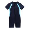 Loloda Kids Boys' One Piece Front Zipper Short Sleeve Rash Guard Swimsuit Water Sports Bathing Suits Navy_Blue 10-12 Years view 3