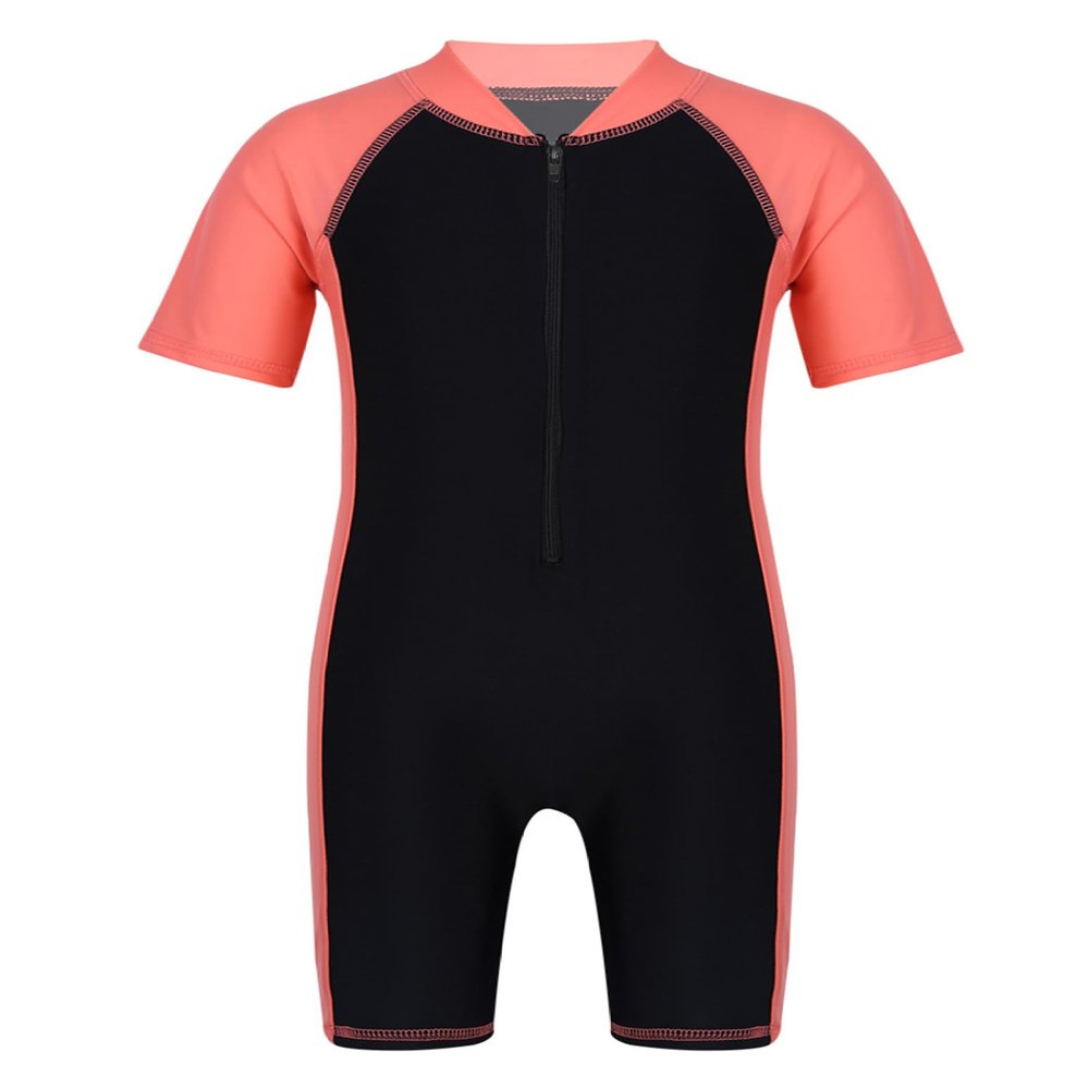 Loloda Boys One Piece Rash Guard Swimsuit Short Sleeve Water Sport Bathing Suits UPF 50+ Sun Protection Red 7-8 Years