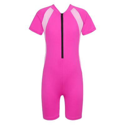 Loloda Kids Boys' One Piece Front Zipper Short Sleeve Rash Guard Swimsuit Water Sports Bathing Suits Rose 10-12 Years