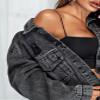 ebossy Women's Classic Ripped Distressed Button Down Washed Cropped Truker Denim Jacket with Pockets (X-Small, Black) view 4