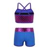 Loloda Kids Girls Shiny Sequins Mermaid Printed Tank Top with Booty Shorts for Dance/Gym/Workout Swimsuit Blue 8 Years view 2