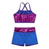 Loloda Kids Girls Shiny Sequins Mermaid Printed Tank Top with Booty Shorts for Dance/Gym/Workout Swimsuit Blue 8 Years view 3
