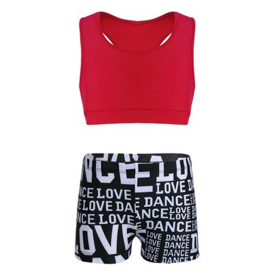 Loloda Girls' Racer Back Tank Top with Booty Shorts for Ballet Dance Gymnastics Workout Sport Dancewear Red 3-4 Years