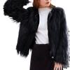 foefaik Women's Black Shaggy Faux Fur Coat Long Sleeves Jacket Outerwear Tops view 1