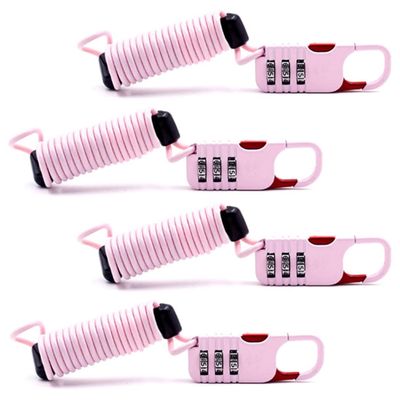 Ktdzone Cute Portable Combination Cable Lock for Girls Women, Mini 3-Digit Password Code Helmet Lock for Bicycle Motorcycle Pink 4Pcs/Set