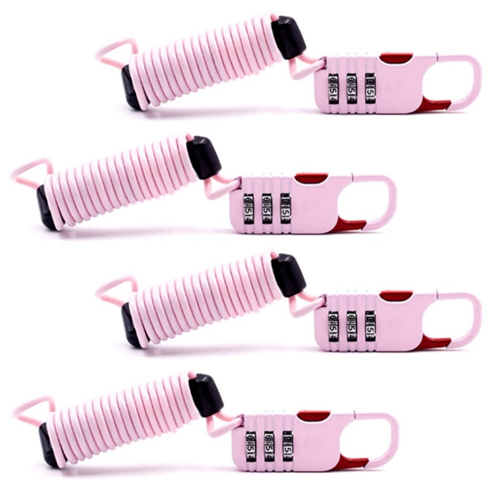 Ktdzone Cute Portable Combination Cable Lock for Girls Women, Mini 3-Digit Password Code Helmet Lock for Bicycle Motorcycle Pink 4Pcs/Set