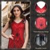 PLULON 1920s Sequin Beaded Fringed Flapper Dress with 20s Accessories Set(Red) view 3