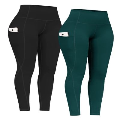 PHISOCKAT 2 Pack High Waist Yoga Pants with Pockets, Tummy Control Leggings, Workout 4 Way Stretch Yoga Leggings