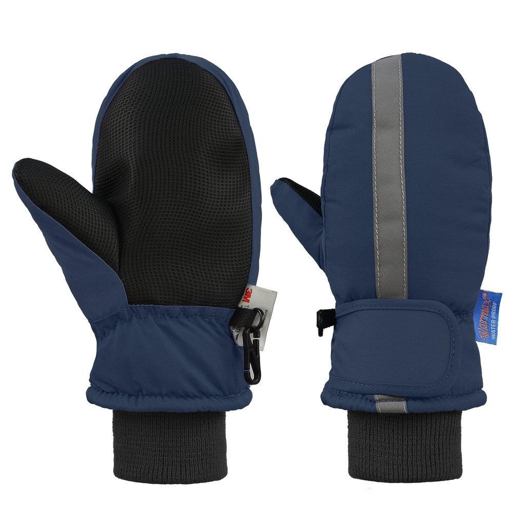 American Trends Toddler Snow Gloves Waterproof Winter Gloves for Kids and Baby Mittens ski Cold Weather Navy with Light Reflection 1-2 years