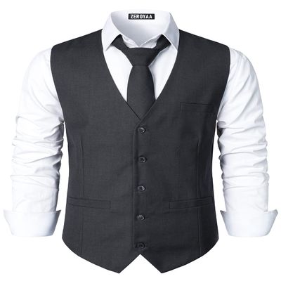 ZEROYAA Men's Hipster Urban Design 3 Pockets Business Formal Dress Vest for Suit Tuxedo ZLSV16 Charcoal X-Large