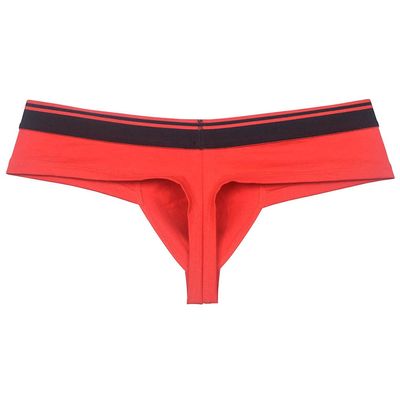 JAXFSTK Men's Cotton Bikini Thong Cheeky Boxer Briefs Underwear Elastic Waistband Brazilian Bikini Briefs 3" Butt Red M