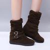 Bcshiye Women's Mid Calf Slouch Ankle Boots - Wide Width, Flat Heel, Vintage Winter Snow Riding Boots view 2