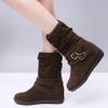 Bcshiye Women's Mid Calf Slouch Ankle Boots - Wide Width, Flat Heel, Vintage Winter Snow Riding Boots view 3
