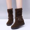 Bcshiye Women's Mid Calf Slouch Ankle Boots - Wide Width, Flat Heel, Vintage Winter Snow Riding Boots view 4