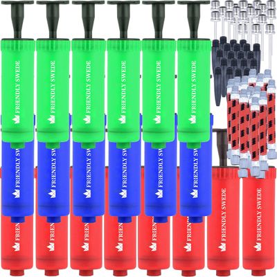 The Friendly Swede Ball Pump for Sports Balls Hand Air Pump Including Needles and Nozzles - Suitable for Basketball, Soccer, Volleyball - Built-in Needle Storage & Flexible Hose - Multicolor 20pk