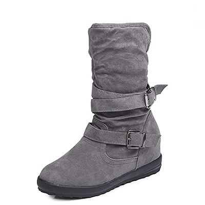 Bcshiye Women's Mid Calf Slouch Ankle Boots - Wide Width, Flat Heel, Vintage Winter Snow Riding Boots