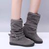 Bcshiye Women's Mid Calf Slouch Ankle Boots - Wide Width, Flat Heel, Vintage Winter Snow Riding Boots view 2