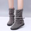Bcshiye Women's Mid Calf Slouch Ankle Boots - Wide Width, Flat Heel, Vintage Winter Snow Riding Boots view 3