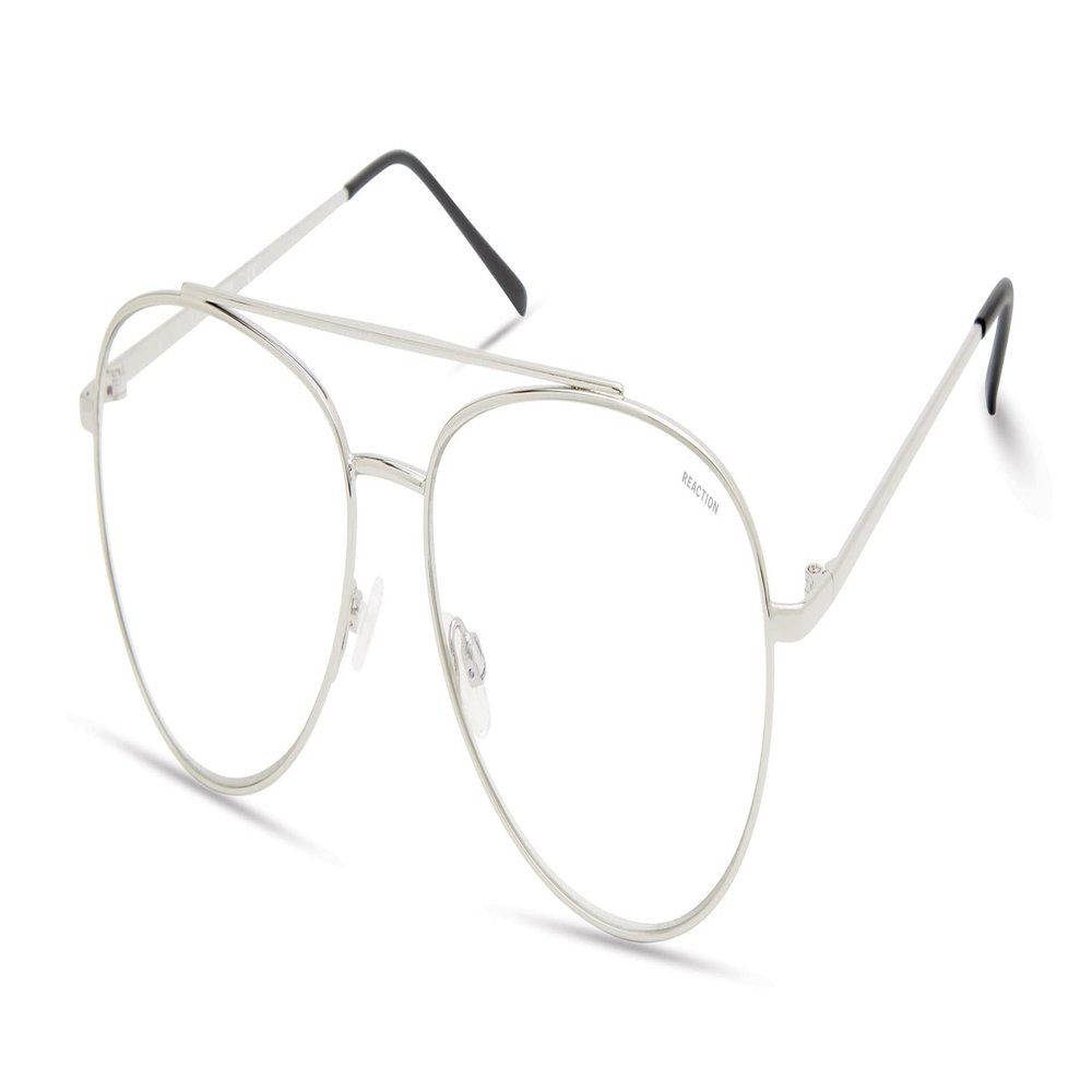 Kenneth Cole REACTION KC1511-B Teardrop Blue Light Blocking Eyewear Frames, Shiny Light nickeltin, 59mm