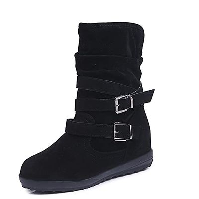 Bcshiye Women's Mid Calf Wide Width Flat Slouch Ankle Vintage Winter Snow Riding Boots