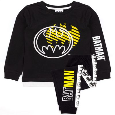 DC Comics Batman Pajamas Boys Kids Black Long Length T-Shirt Pjs 7-8 Years