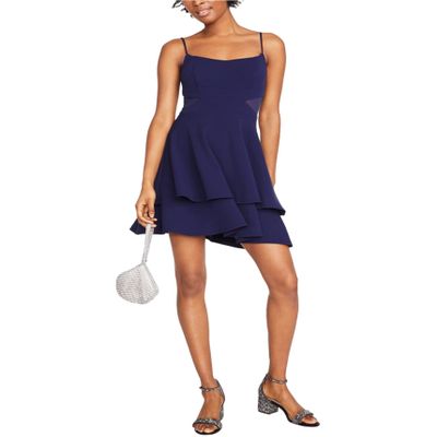 Bee Darlin Womens Mesh Inset Fit & Flare Dress, Blue, 13/14