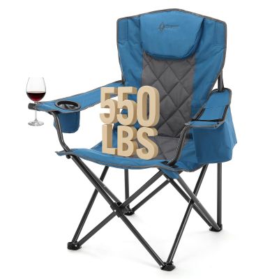 ARROWHEAD OUTDOOR Portable Deluxe Folding Camp Quad Chair w/Headrest, Glass & Cup Holders, Armest 6-can Cooler, Heavy Duty Carry Bag, 550 lbs Weight Capacity