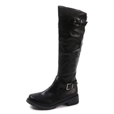 Bcshiye Women's Knee High Boots,Winter Warm Buckle Chunky Low Heel Riding Motorcycle Boots Wide Calf Winter Boots