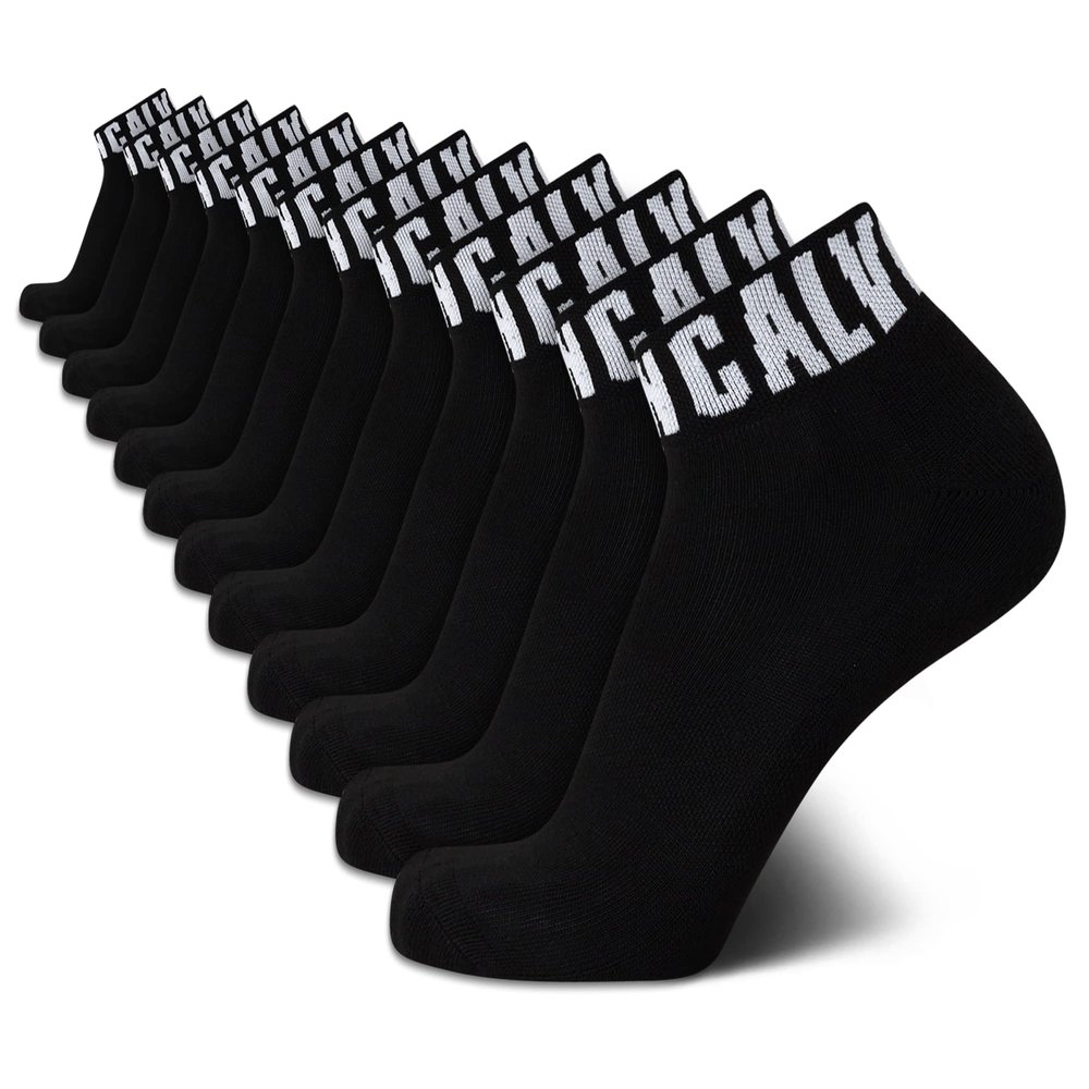 Calvin Klein Mens Quarter Socks - 12 Pack Breathable Soft Cushioned Quarter Cut Athletic Ankle Socks for Men, Size 7-12, Black Logo