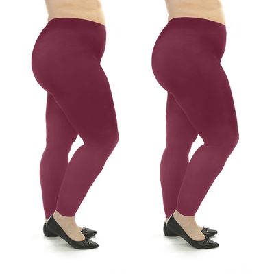 Silky Toes Womens Plus Size Opaque Microfiber Casual Footless Tights- 2 Pairs (5/6, Wine)