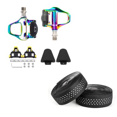 BESTYMXY Bike Pedals Road Bike Pedals+Cleat Set+Cleat Cover with Road Bike Handlebar Tapes(White)